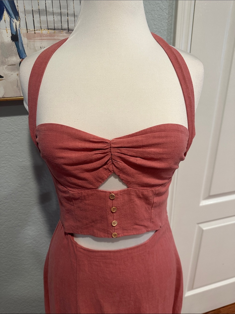 Zara Sz Small Marsala Ramie Halter Midi Dress • NWT! - Picture 3 of 13
